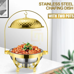4.5L Food Warmer Chaffing Dish Buffet Catering Luxury Gold Stainless Hanging Arabic Diamond Cover