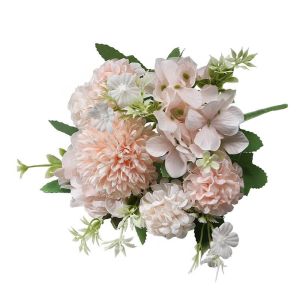 OURTOUR 5 Forks Hydrangea Artificial Flowers Silk Petals Multicolor Simulation Peony Dandelion Bouquet DIY Accessories Floral Arrangement Home Decoration