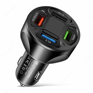 Tẩu Sạc Nhanh Ô Tô 66W 4 Cổng 1 Cổng QC3.0 1 Cổng Super 2 Cổng 3.1A Hiển Thị Điện Áp Ắc Quy Tẩu Sạc Ô Tô 12V 24V