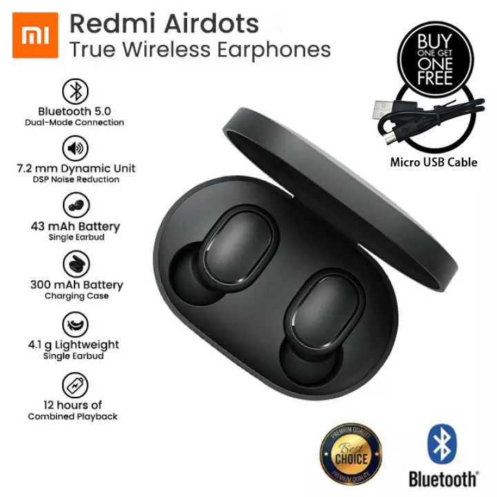 100 Original Xiaomi Bluetooth Earphones Redmi Airdots Earbuds DSP Noise Reduction Bluetooth V5.0 Mijia Headset Air Dots Headphone Mi True Wireless Earbuds Basic 2 Global Version Black Redmi Airdots La...