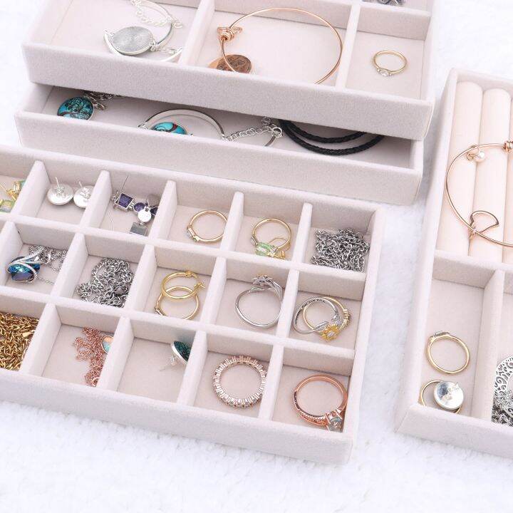 5 Styles Velvet Jewelry Box Display Tray Drawer Storage Jewellery ...