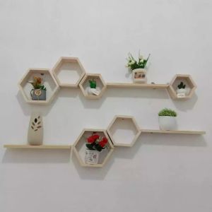 Rak Dinding Hexagonal Segi 6 Hiasan Dinding Aesthetic Rak Hexagonal Kayu Jati Belanda Pajangan Hiasan Dinding Gantung Minimalis cod bayar ditempat