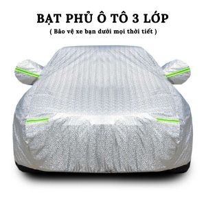 Bạt phủ ô tô Cao Cấp- Bạt Trùm Xe Hơi Có khóa kéo mở cửa loại dày 3kg3 Lớp Tráng Nhôm Chống Xước Chống Nắng Mưa