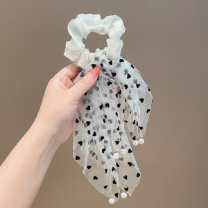 Ikat Rambut Pita Mutiara Renda Gaya Korea Motif Love Scrunchie Jaring Rumbai Impor SMBR001