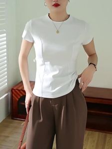 [High Quality] Premium Design Pure Cotton T-Shirt for Women Summer Short Sleeve 2025 New Slim Fit Top Base Shirt