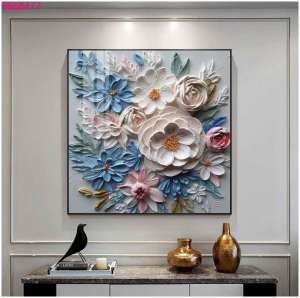 Himalaya Painting Flower Design 40cmx40cm Frameless Waterproof Sintraboard Decorative Wall No Light