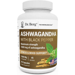 Dr. Berg All Natural Ashwagandha Veg Capsules 90 Count 1000mg Standardized Root Powder with Black Pepper Extract Gentle Herbal Supplement to Support Calm Daily Mental Wellness