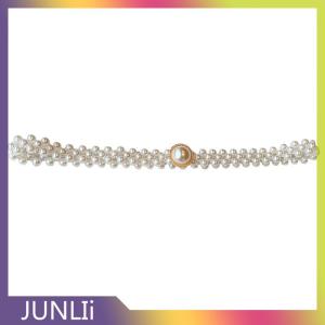 JUNLIi สายคาดเอวประดับมุกขนาดใหญ่สำหรับผู้หญิงกระโปรงแฟชั่นเข้ากับทุกชุดดีไซน์หรูหราแบบลำลอง