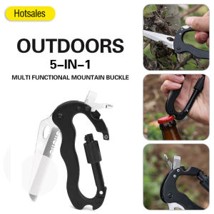 Outdoors 5 in 1 Multifunctional Bottle Opener Keychain Screwdriver Tool Folding Carabiner Hanging Buckle