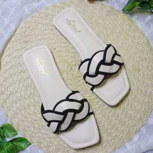 Lidora Store - ZIA Sandal Wanita Teplek Korea Casual Size 36 - 40 Sendal Slop Empuk Flat Cewek Kasual Rumahan Non Slip Hitam Cream Tan