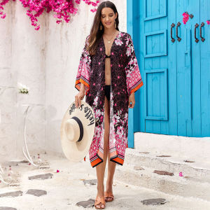 Pareo bãi biển Áo dài in họa tiết cho Belted kaftan phong cách boho đi biển mùa hè Cardigan Bộ Đồ Tắm Bìa UPS cỡ lỡn