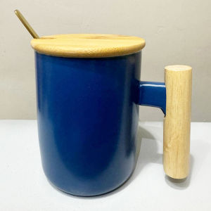 Personalized Nordic Ceramic Mug with Bamboo Hande & Lid | Laser Engraved Gift Tokens Souvenir