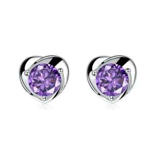 Crystal Zircon Heart Shape 925 Silver Plated Stud Earrings for Women Korean Fashion Jewelry