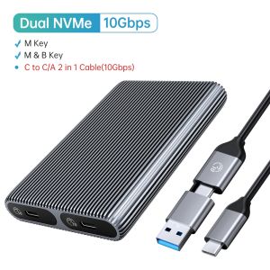 ORICO Dual Bay Aluminum M2 NVMe SSD Enclosure USB3.1 Gen2 10Gbps For M Key M&B Key NVMe PCIe SSD With Built-in Cooling Vest