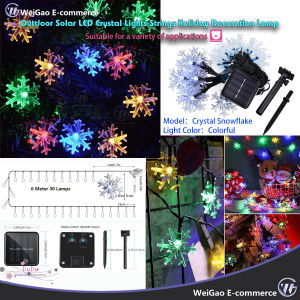 Outdoor Solar LED Crystal Lights Strings Ball Fairy Lights Holiday Decoration Lamp