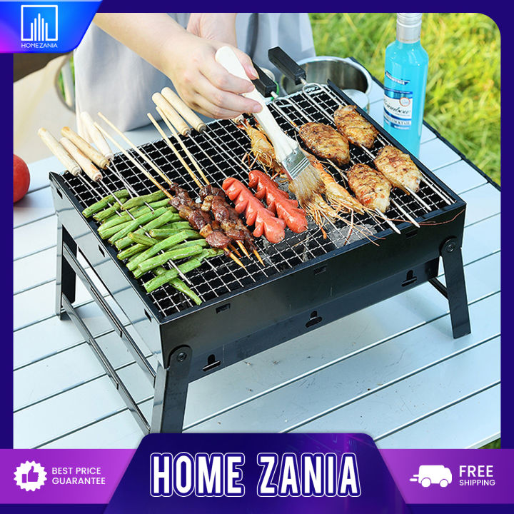 Home Zania Portable Stainless Steel Barbecue Grill Pits Black BBQ 1Pc ...