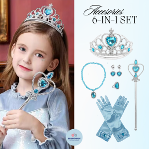 [Brandedbaby] Aksesoris Princess Anak 6-in-1 / Asesoris Set Princess Kepala Anak Perempuan / Set Accesories Tiara Mahkota Sarung Tangan Anting Kalung Tongkat Cincin