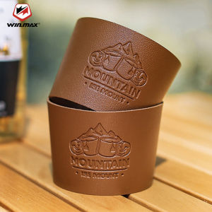 WINMAX PU Leather Glass Bottle Leather Case ฝาครอบแก้วกาแฟกันลื่นหนาฉนวนกันความร้อนอุปกรณ์เสริมวินเทจสำหรับเดินป่าตั้งแคมป์
