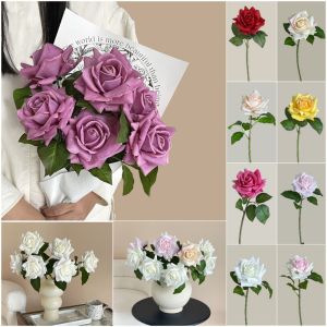 CRUSHES Multicolor Rose Artificial Flower Single Stem Real Touch Faux Flower Creative Silk Petals Lifelike Rose Flower Home Decoration