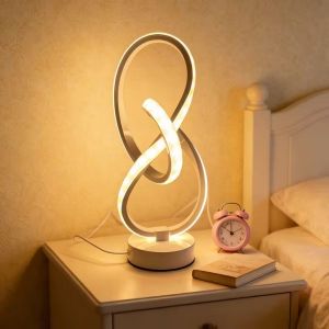 Fashionable Modern LED Desk Lamp with USB - Dimmable Bedside Table Lamp Unique Line Design Suitable for Bedrooms Living Rooms