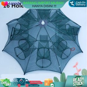Jaring Pancing Ikan Udang Automatic Folding Umbrella Fishing Net Cage 16 Holes - H14572