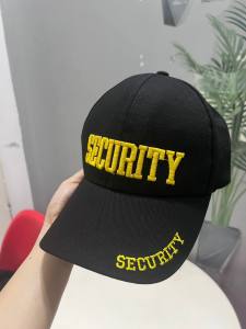 Nón kết đen thêu chữ nổi 3d SECURITY 2 vị trí màu vàng trắng đẹp chất lượng | Hình thật hàng sẵn nhiều