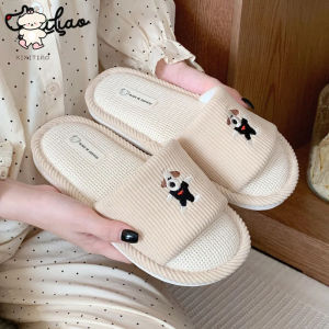 Xixitiao Trong Nhà có đế mềm Cotton Và Giày vải lanh Trong mùa xuân và mùa hè ký túc xá sinh viên thấm mồ hôi Thoáng Khí Thoải Mái Dễ Thương Chú Chó Nhỏ dép Linen Cho Phụ Nữ