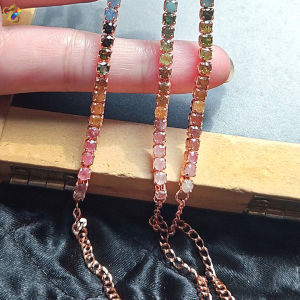 Premium Grade Colorful Tourmaline Tennis Rose Gold Silver Plated Copper Bracelet