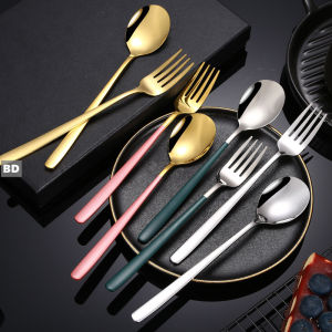 2in1 Spoon Fork Korean Metal Cutlery Set Kitchen Utensils Stainless Steel Color Stirring Digging Ice Spoon Portable Dinnerware