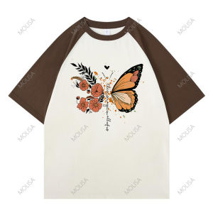 เสื้อยืดผู้หญิง ลายผีเสื้อ oversized แฟชั่น Printed T shirt สกรีนเสื้อ DTG ผ้าcotton100% 68062#