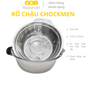 Chậu rổ rửa rau củ quả CHOCKMEN inox 304 rổ chậu inox bộ rổ chậu inox dày rổ kèm chậu inox