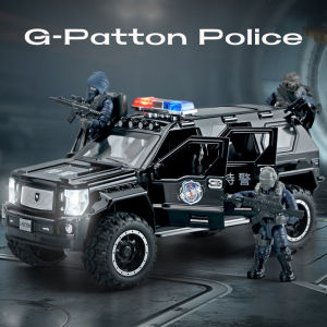 【RUM】1:24 Scale G-Patton Police Alloy Car Model Light & Sound Effect Diecast Car Toys for Boys Birthday Gift Kids Toys Car Collection