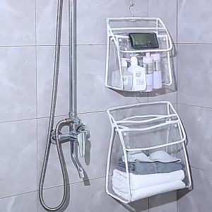 Waterproof Bathroom Hanging Bag PVC Shower Storage Pouch Transparent Touch Screen Design Holds Phone and Clothes Large and Small Sizes