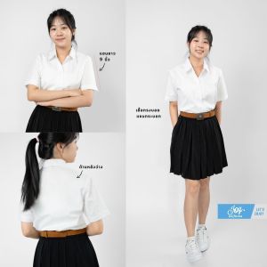 เสื้อทรงบอยนักศึกษา แขนกระบอกหลังว่าง แขนยาว 9" แขนสามเหลี่ยม