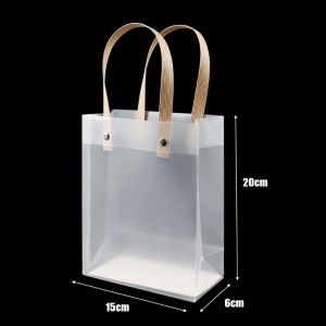 10/20pcs Frosted PVC Tote Bag / Transparent Waterproof Gift Bags / Christmas Candy Snack Packaging Pouch / Xmas New Year Wedding Party Decorative Bag
