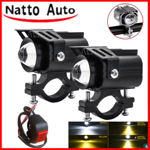 2pcs Super Bright Tri-color Motorcycle LED External Headlight+switch Mini Driving Projector Lens For Car MOTO osram led headlight t19