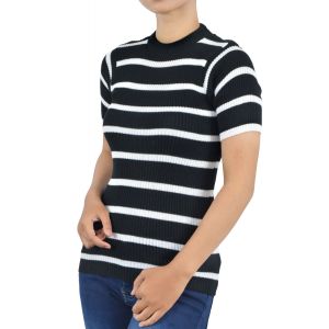 ATASAN RAJUT WANITA KNITWEAR / PASTER KNIT STRIPE / BAJU WANITA PRESBODDY LENGAN PENDEK