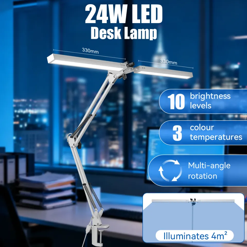 Double Head LED Clip Desk Lamp Architect Table Lamp For Home Office Lighting 3 Color Mode And 10 Dimmable Eye Protect Desk Lamps - 39 - View #8