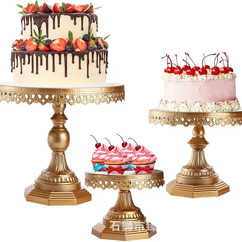 24 Kitchen 3 Piece Set Metal Cake Stands Gold Cupcake Stands