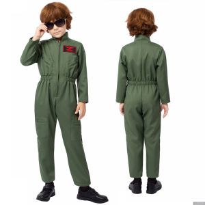 LOlanta Pilot Costume for Children Top Air Force Cosplay Costume with Glasses 2-Piece Flight JumpsuitSuit for Halloween and Career Day 4-10Years