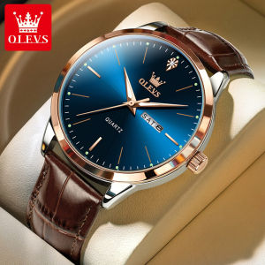 OLEVS Watch For Men Original Waterproof Fashion Simple Dual Calendar Korean Style Leather strap Business Luminous