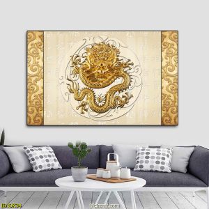 Tranh Laminate Tráng Gương - Tranh Treo Tường Rồng Vàng Điêu Khắc 3D