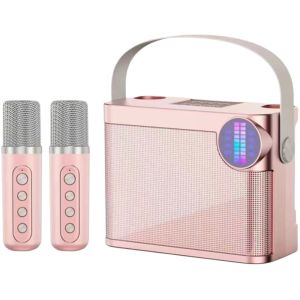 5210A ชมพู ลำโพงคาราโอเกะ บลูทูธ 5.3 พร้อมไมโครโฟนคู่ ลำโพงบลูทูธ ของขวัญ ไฟ LED ลำโพงไมโครโฟนไร้สาย การรวมตัวของครอบครัว
