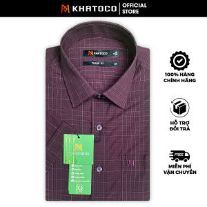 Sơ Mi Caro Tay Ngắn Màu Đỏ Đô - Trắng Form Tailor Fit Chống Nhăn Lai Ngang -Áo Nam Khatoco