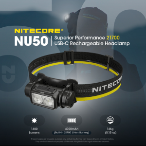 NITECORE NU50 USB-C Rechargeable Headlamp Max 1400 Lumens Lightweight Beam Distance 130 Meter White Red Light 21700 Headlight