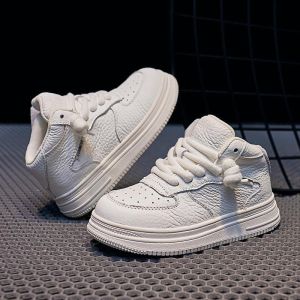 Childrens Genuine Leather Yellow Boots 2025 Autumn and Winter New Baby Boys High Top Board Shoes Soft Bottom Plus Velvet Girls Sports Shoes