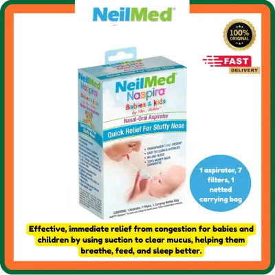 NeilMed Naspira Baby & Kids Nasal-Oral Aspirator | Gentle Baby Nose Cleaner | Includes 1 Aspirator 7 Filters & Bag