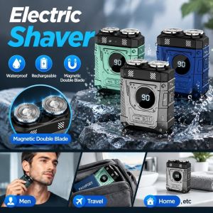 RANZH Waterproof Electric Shaver Portable Rechargeable Beard Razor Mecha Punk Style Digital Display Beard Trimmer Men