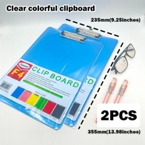 2Pcs Plastic Clipboard Long Clear Colored Clip Boards with Ruler Measurement Plastic Folder Paper Document Organizer 23x35CM