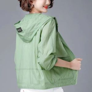 Summer Sunscreen Hooded Jacket Women Casual Solid Color Sun Protection Wear Clothing Loose Thin Coat with Pocket